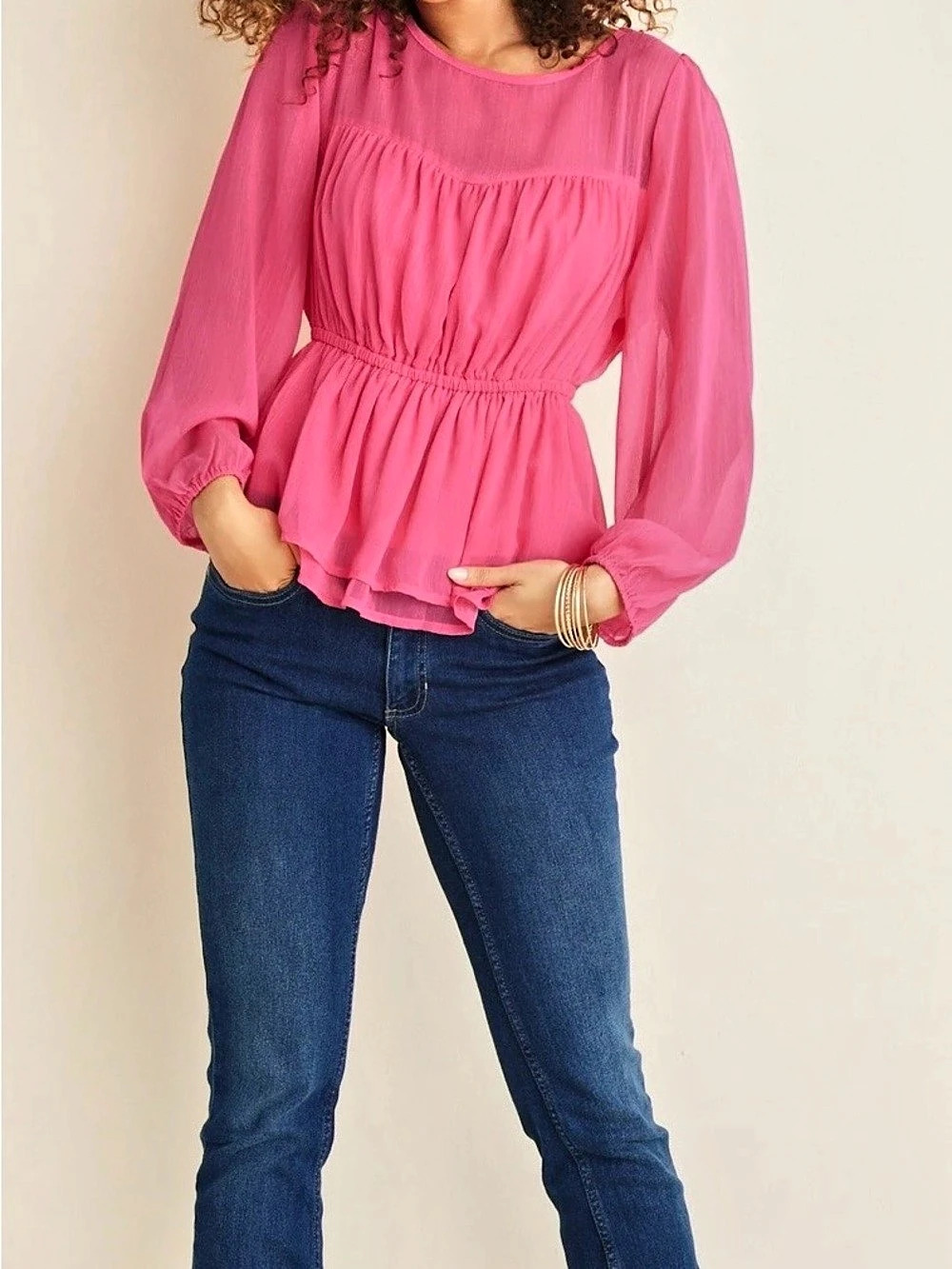 Venus Sheer Beauty Blouse Hot Pink Like New